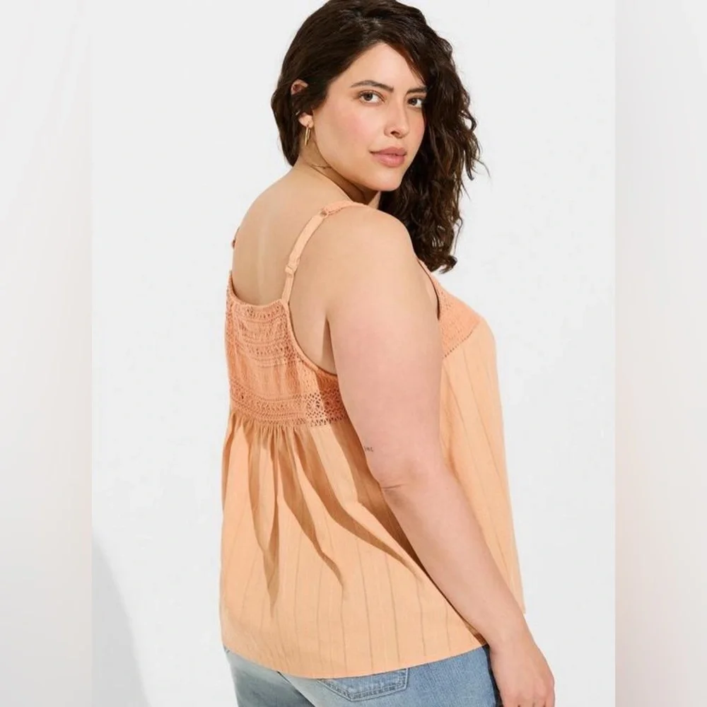 NWT Torrid Cotton Button Up Embroidered Crochet Tank 3X